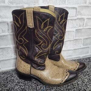 Double H Wingtip Tan & Brown Cowboy Boots, size 9D